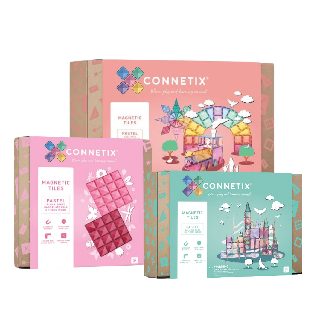 Connetix Pastel Bundle 1 - Mega Pack + Ballrun Pack + Pink & Berry Baseplates Pack