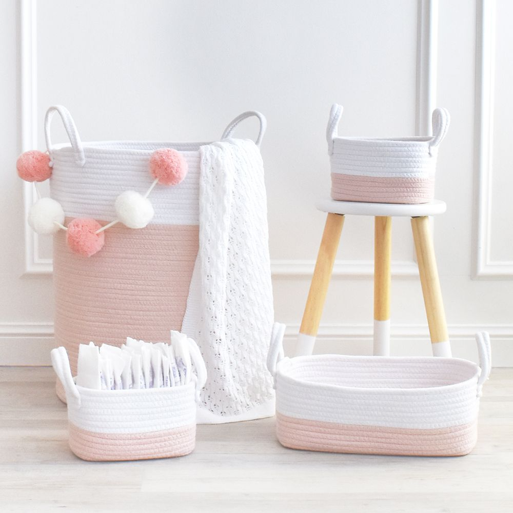 Large Cotton Rope Hamper - Blush/White