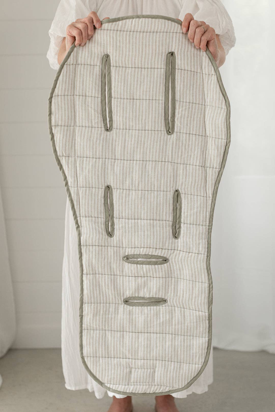 Sage & Pinstripe- French Linen Pram Stroller Liner Cushion