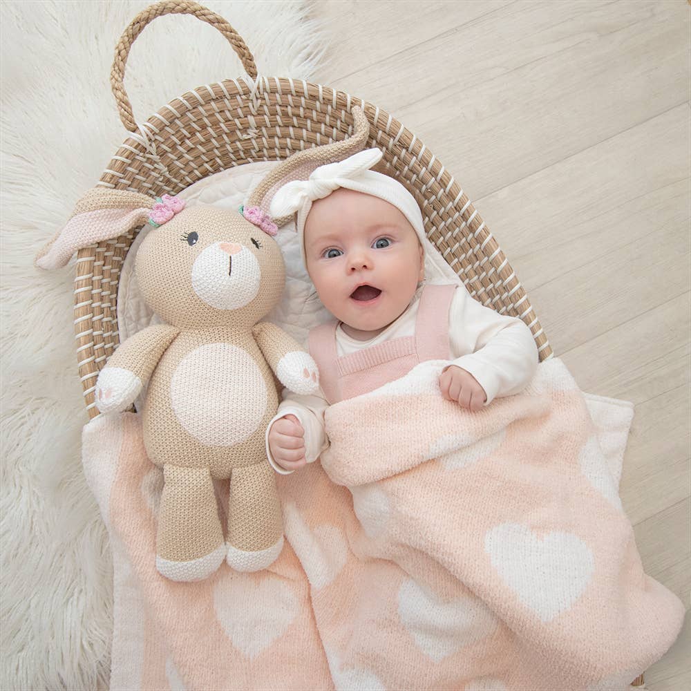 Chenille Blanket - Pink Hearts