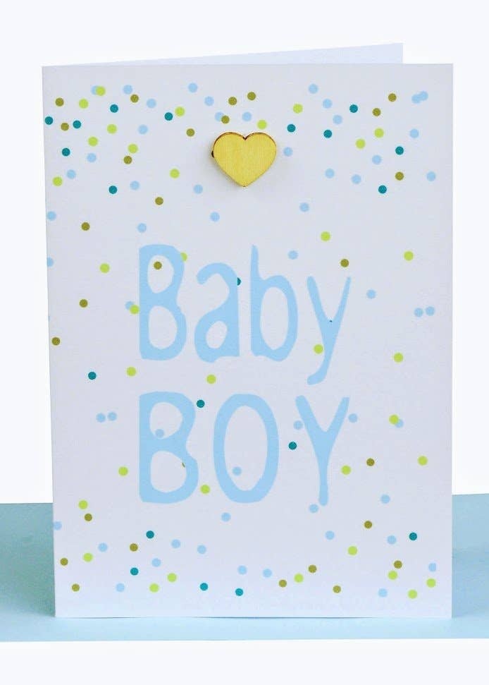 Baby Boy Greeting Card - Heart & Confetti