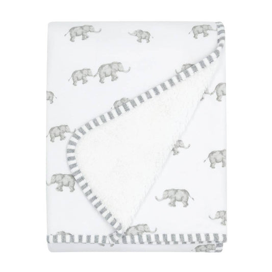 Jersey/Sherpa Pram Blanket - Watercolour Elephant
