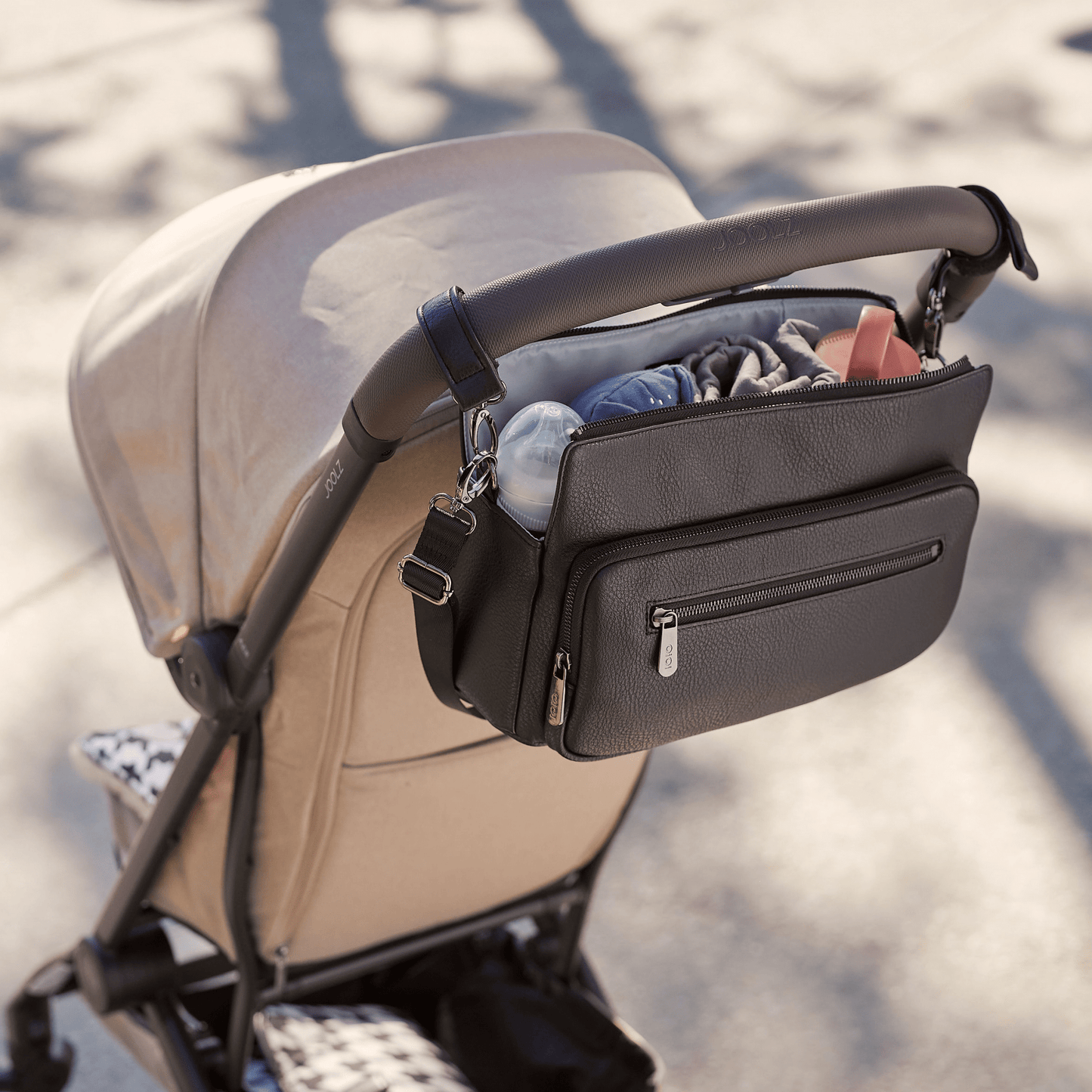 OiOi Multitasker Pram Caddy 2.0 - Black Vegan Leather