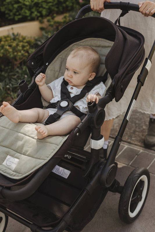 Sage & Pinstripe- French Linen Pram Stroller Liner Cushion
