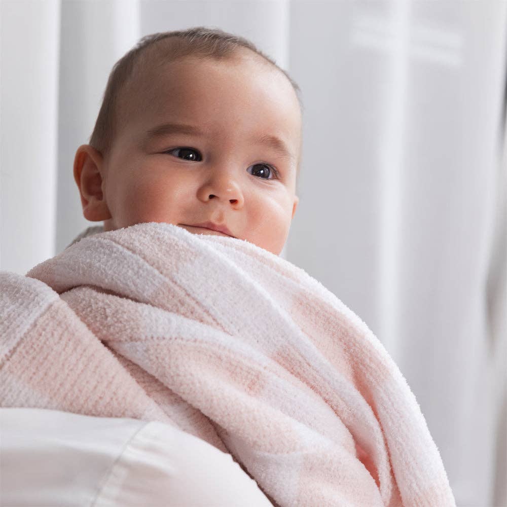 Chenille Blanket - Checkered Pink