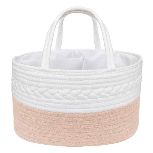 Cotton Rope Nappy Caddy  With Divider - Blush/White