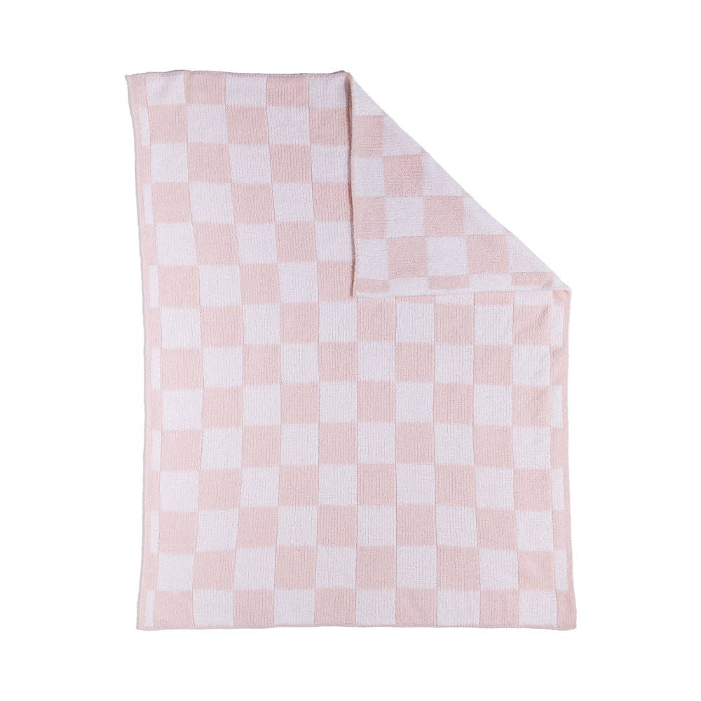 Chenille Blanket - Checkered Pink
