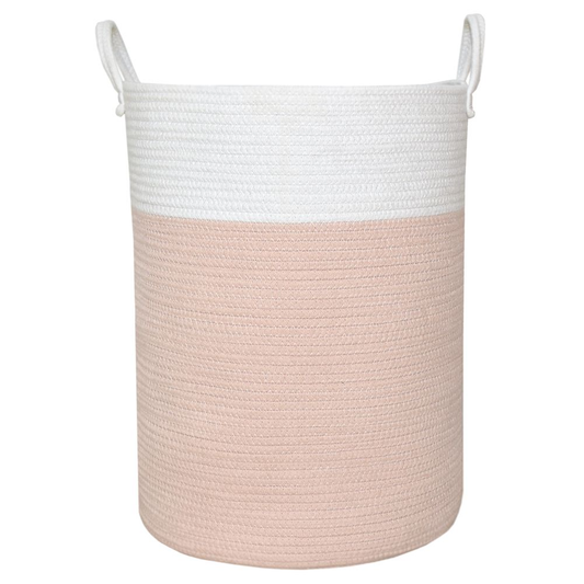 Large Cotton Rope Hamper - Blush/White