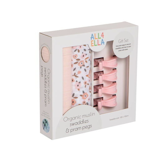 Organic Swaddles & 4 Pegs Gift Set - Floral Bouquet