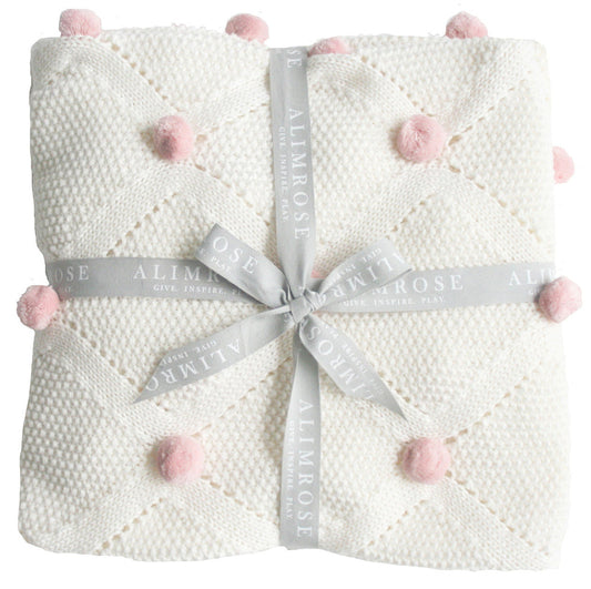 Pom Pom Baby Blanket Ivory Pink