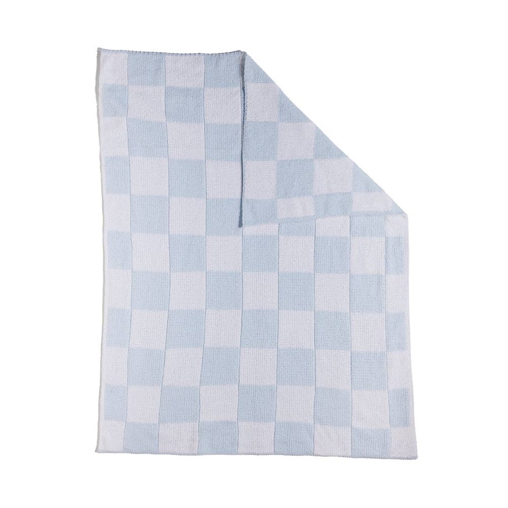 Chenille Blanket - Checkered Blue