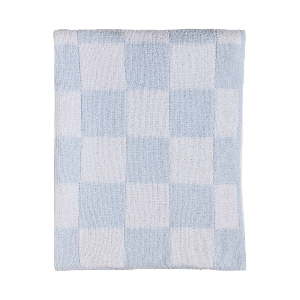 Chenille Blanket - Checkered Blue