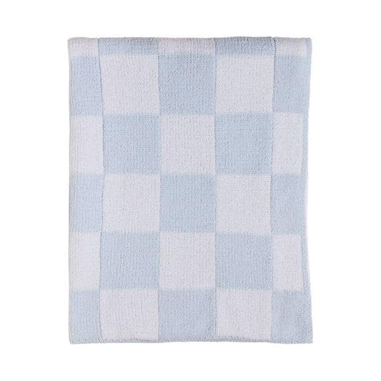 Chenille Blanket - Checkered Blue