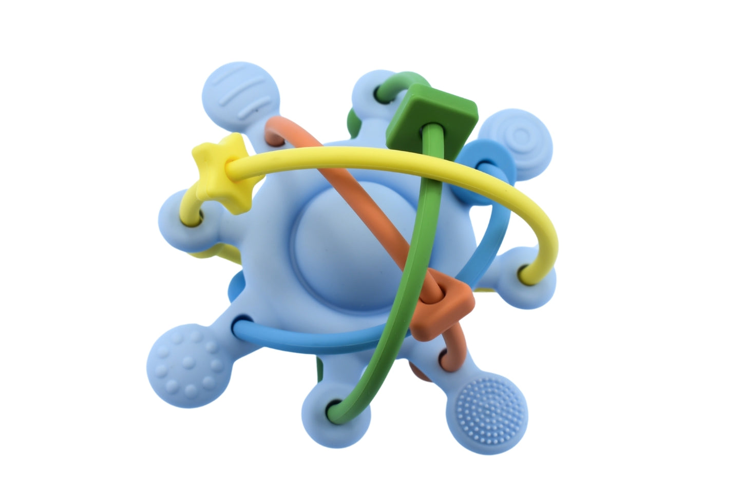 SILICONE SENSORY SPACE RATTLE TEETHER - BLUE