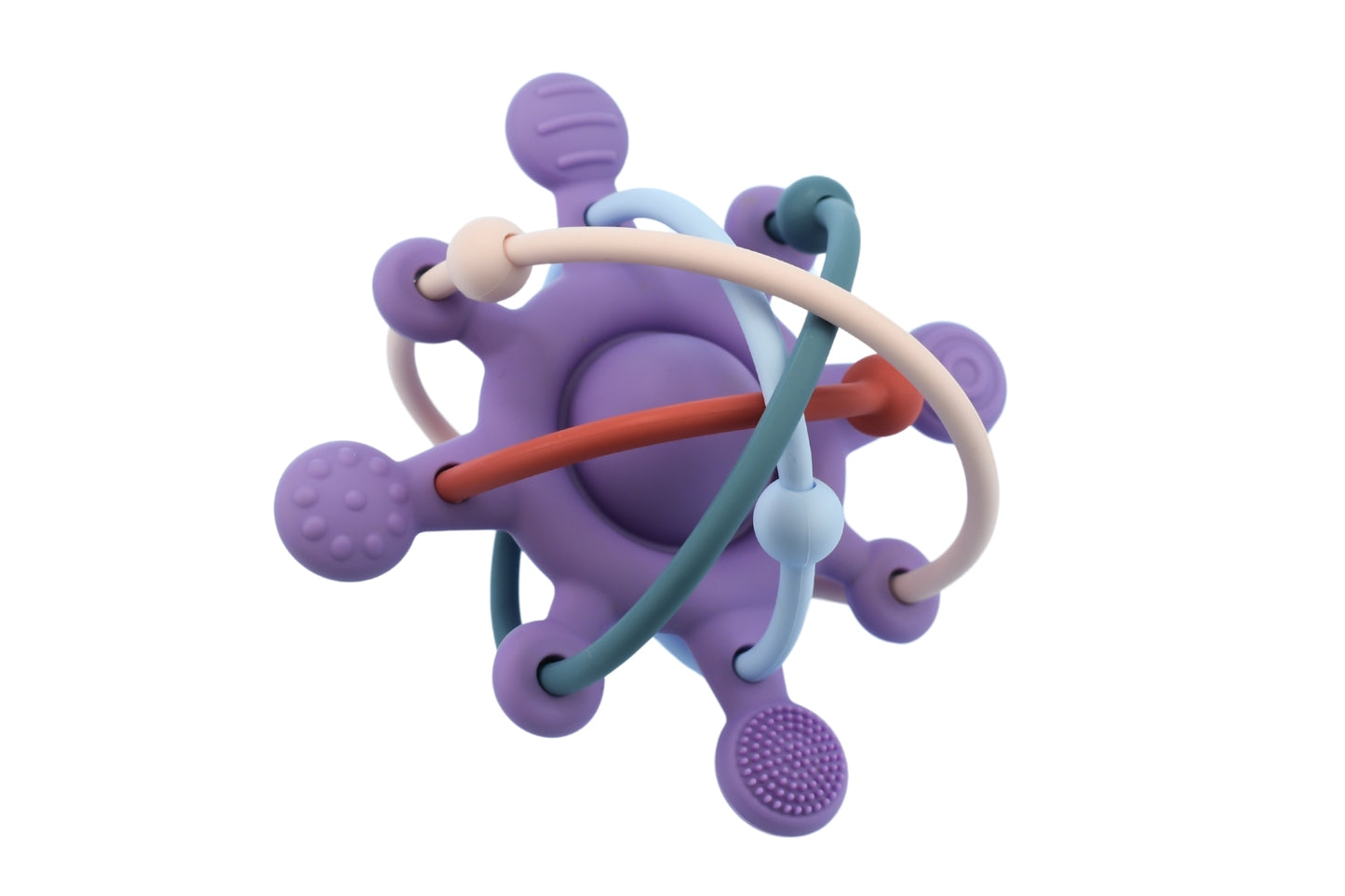 SILICONE SENSORY SPACE RATTLE TEETHER - PURPLE