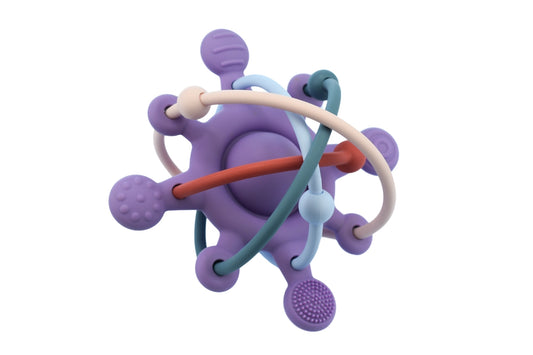 SILICONE SENSORY SPACE RATTLE TEETHER - PURPLE