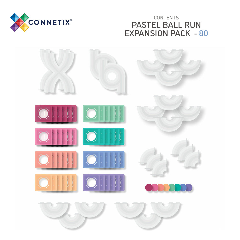 Connetix Tiles 80 Piece Pastel Ball Run Expansion Pack AU | Serenity Kids