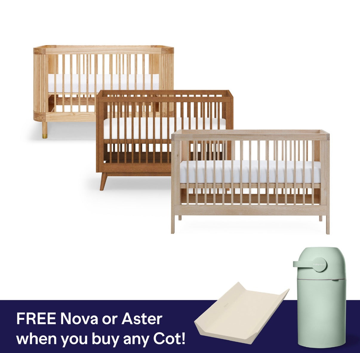 BabyRest Juno Cot + FREE Nova Change Mat Or Aster Nappy Bin Or Comficore Mattress