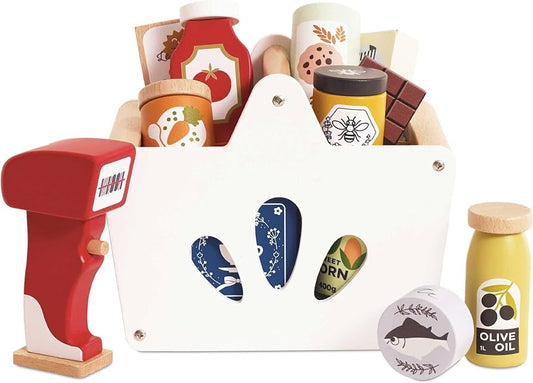 Le Toy Van - Wooden Groceries Toy Play Set & Wooden Scanner for Shopping Role Play