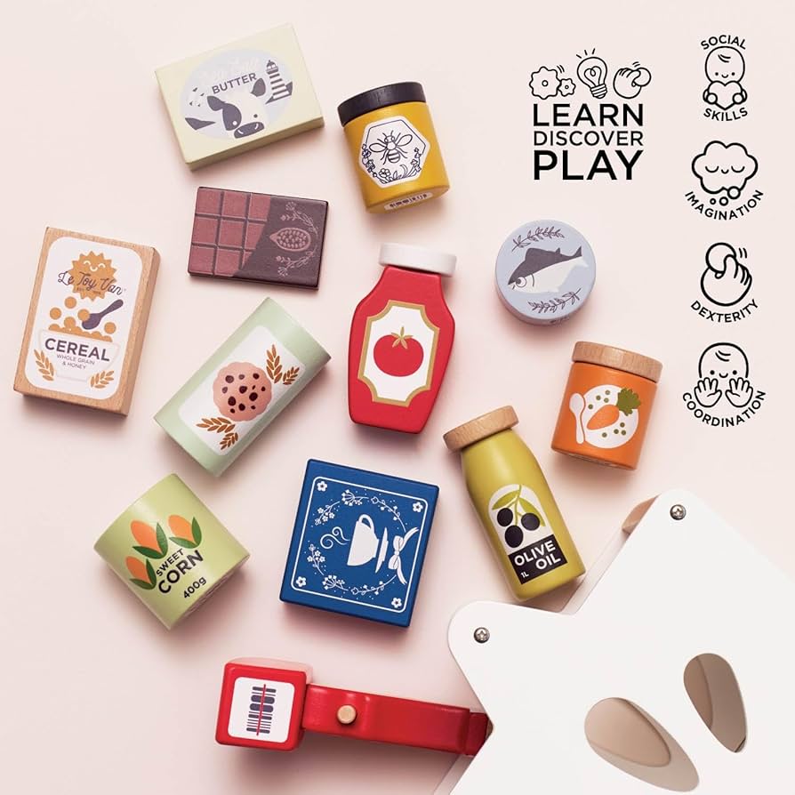 Le Toy Van - Wooden Groceries Toy Play Set & Wooden Scanner for Shopping Role Play