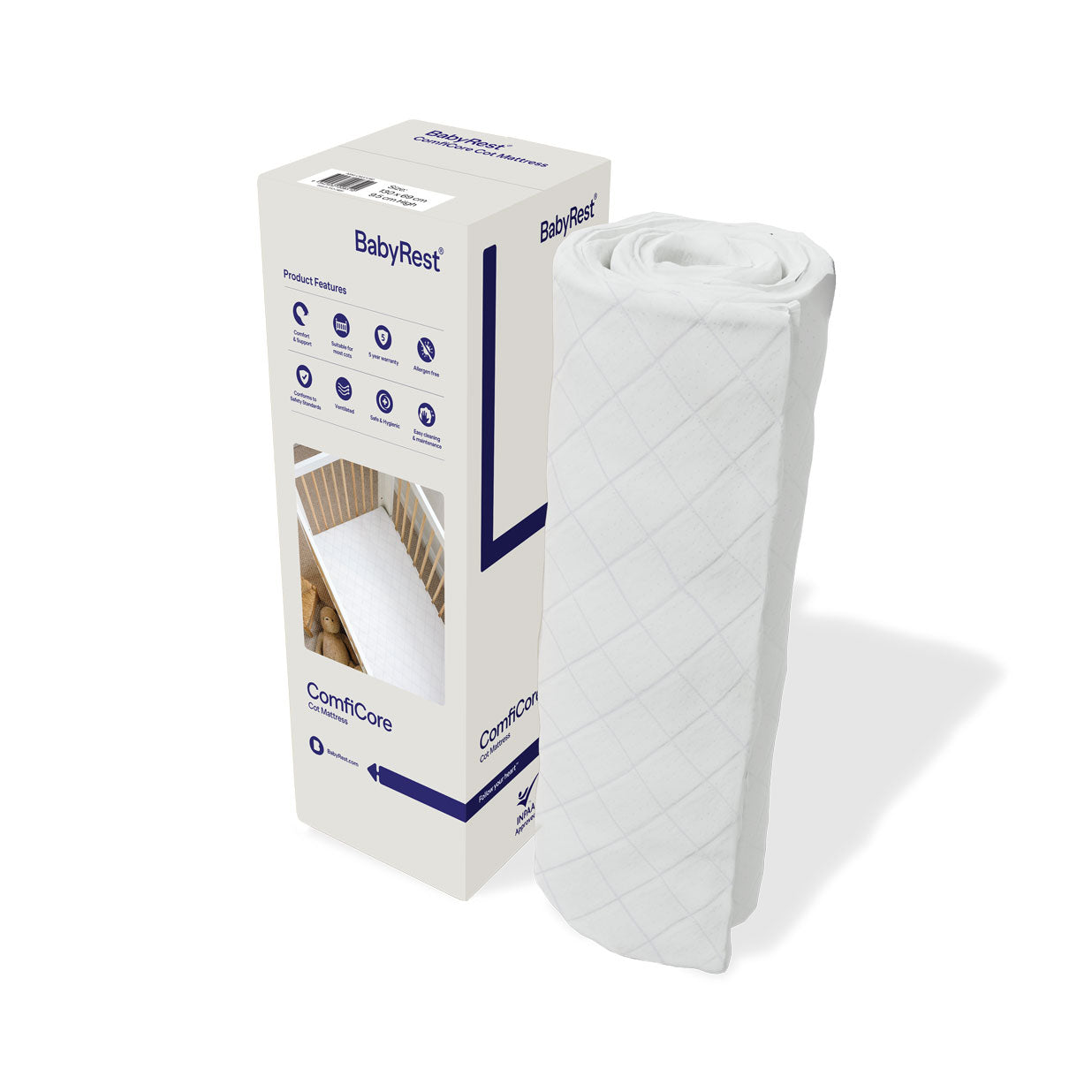 BabyRest Dixie Folding Cot + FREE Comficore Mattress In A Box