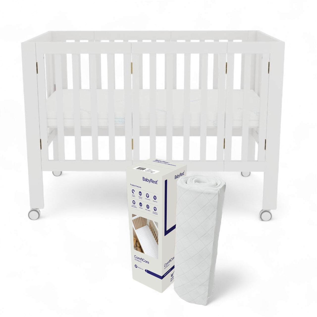 BabyRest Dixie Folding Cot + FREE Comficore Mattress In A Box