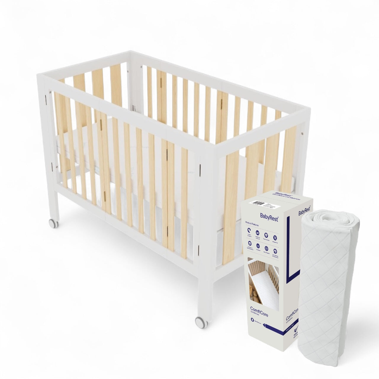 BabyRest Dixie Folding Cot + FREE Comficore Mattress In A Box