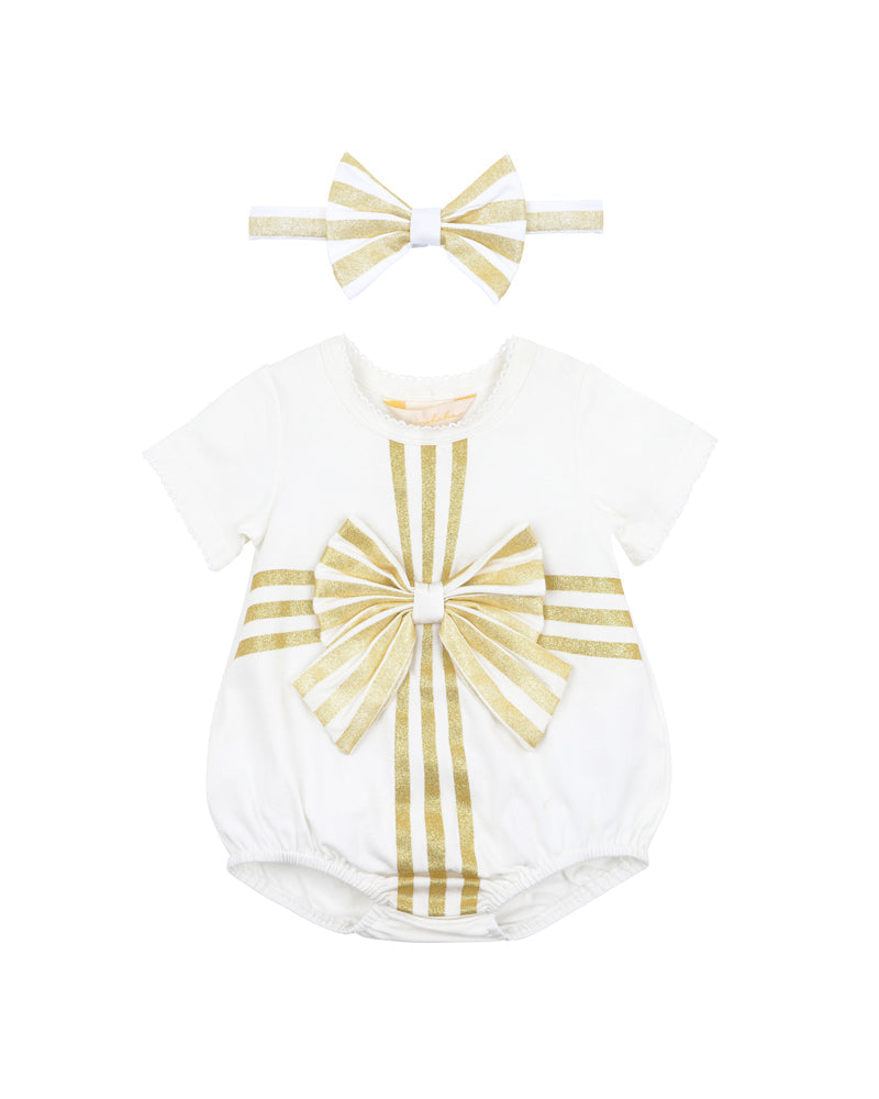Bébé by Minihaha - GOLD BOW GIFT BODYSUIT & HEADBAND