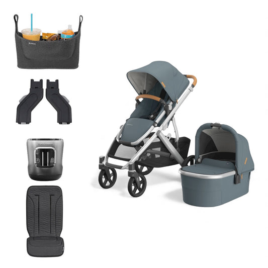 UPPAbaby Vista V3 Pram With Bassinet + FREE Upper Adaptors  + FREE Cup Holder + Free Parent Pack + FREE UPPAbaby Pram Liner - Callum (Stone Blue & Silver)