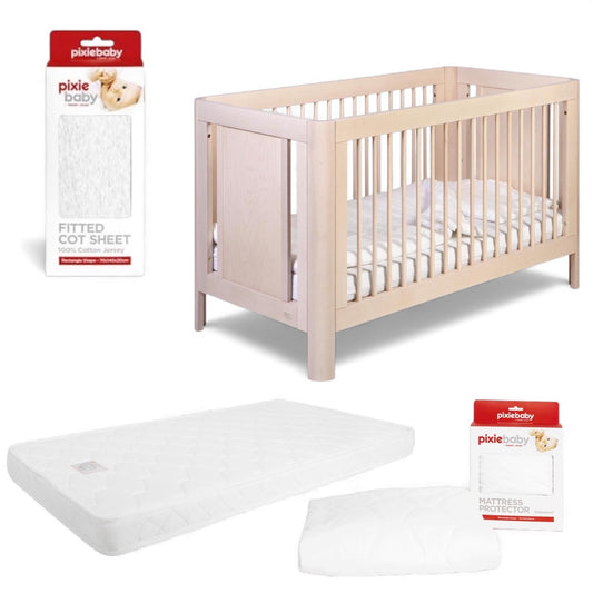 Troll Sun Cot Bundle With Pixie Mattress + Mattress Protector + Grey Sheet - Whitewash