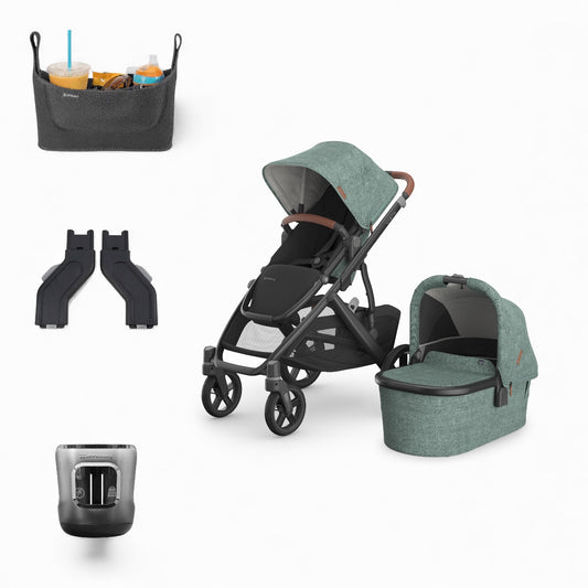 UPPAbaby Vista V3 Pram With Bassinet + FREE Upper Adaptors  + FREE Cup Holder + FREE Parent Pack Gwen (Green Melange)