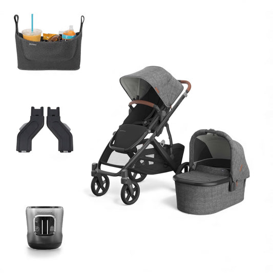 UPPAbaby Vista V3 Pram With Bassinet - Greyson + FREE Upper Adaptors + FREE Cup Holder + FREE Parent Pack (Charcoal Melange / Carbon)