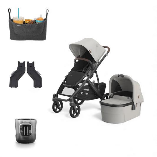 UPPAbaby Vista V3 Pram With Bassinet + FREE Upper Adaptors  + FREE Cup Holder + FREE Parent Pack - Savannah (Pearl Grey Jacquard / Carbon)