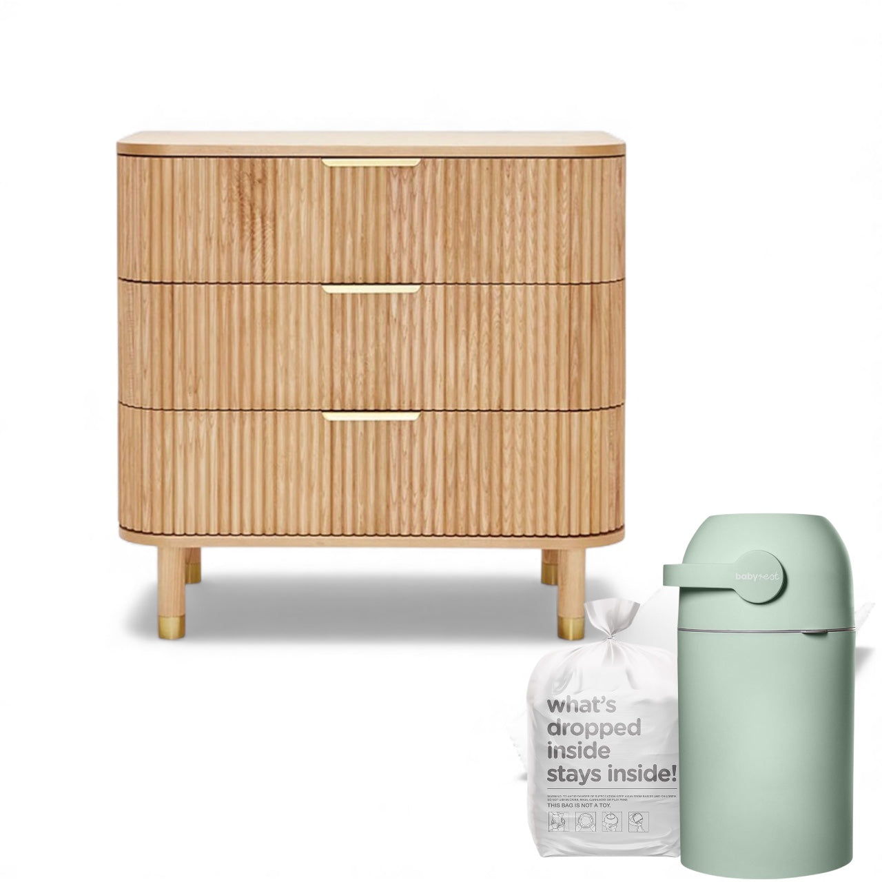 BabyRest Juno Chest 3 Drawer - Ash + FREE Change Mat Or Nappy Bin