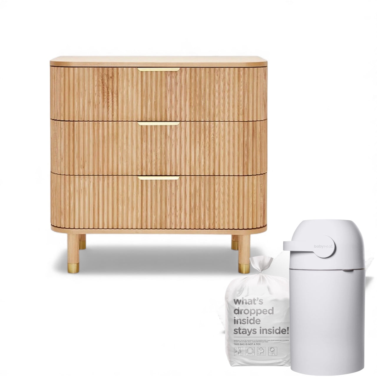 BabyRest Juno Chest 3 Drawer - Ash + FREE Change Mat Or Nappy Bin