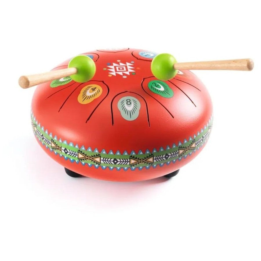 Djeco - Red Metal Tongue Drum with 8 Notes