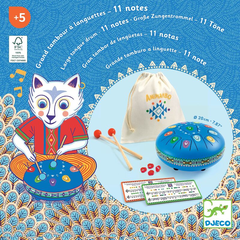 Djeco- Animambo Large Blue Tongue Drum with 11 Notes