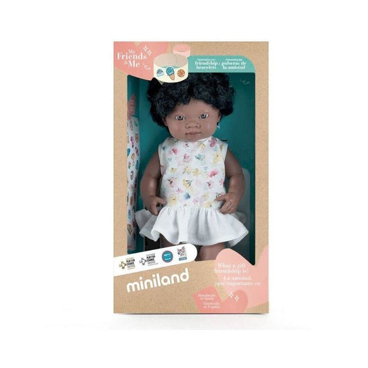Miniland My Friends & Me Baby Doll African Girl Dressed 38cm Anatomically Correct