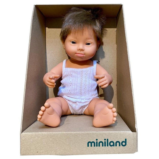 Miniland Educational Baby Doll Caucasian Down Syndrome Boy 38 cm Anatomically Correct