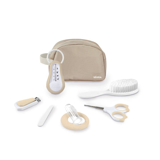 Beaba Baby 7 Piece Grooming Set with Toiletry Pouch - Clay
