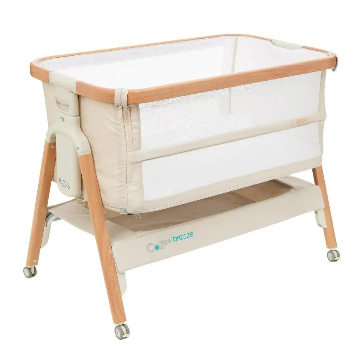 CoZee Breeze Plus Co-Sleeping Bassinet with Rocking Legs - Scandi Walnut & Ecru