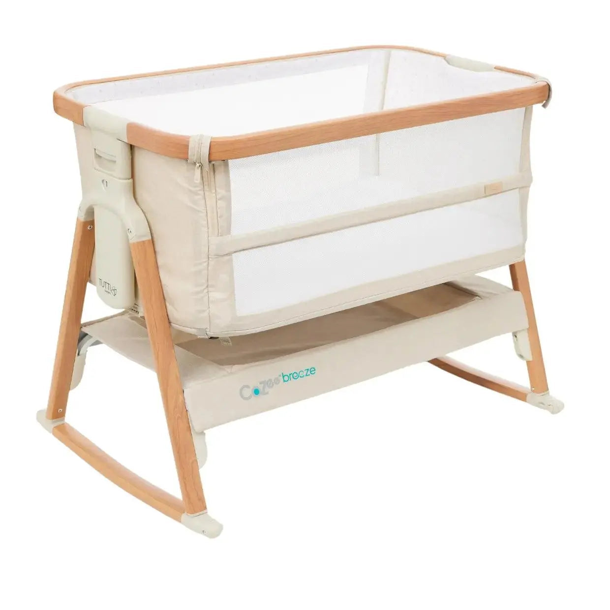 CoZee Breeze Plus Co-Sleeping Bassinet with Rocking Legs - Scandi Walnut & Ecru