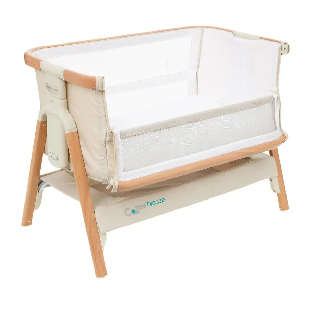 CoZee Breeze Plus Co-Sleeping Bassinet with Rocking Legs - Scandi Walnut & Ecru