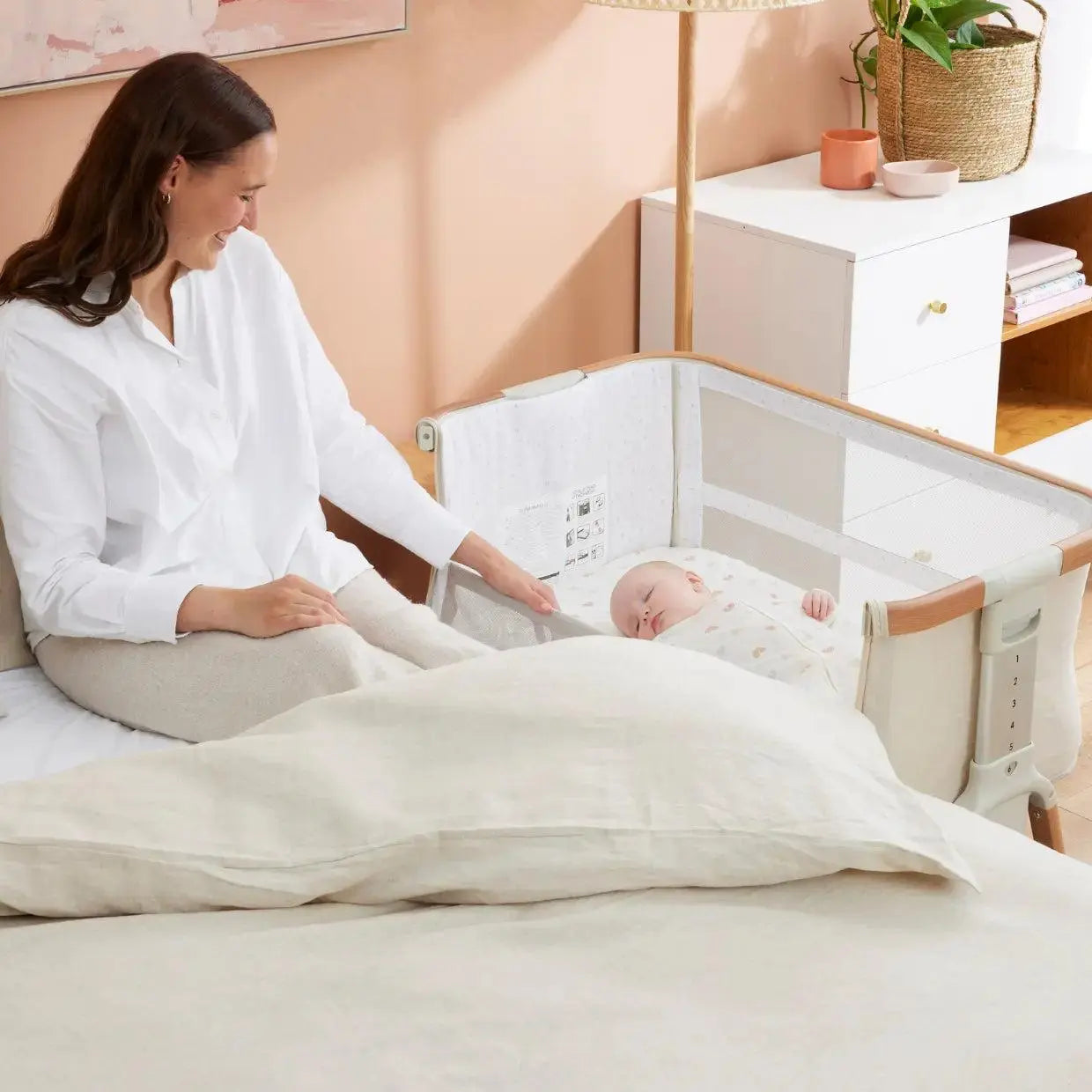 CoZee Breeze Plus Co-Sleeping Bassinet with Rocking Legs - Scandi Walnut & Ecru