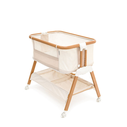 BabyRest Alfie² Bedside Bassinet - Beige/Walnut + FREE 2pc Sheet Set