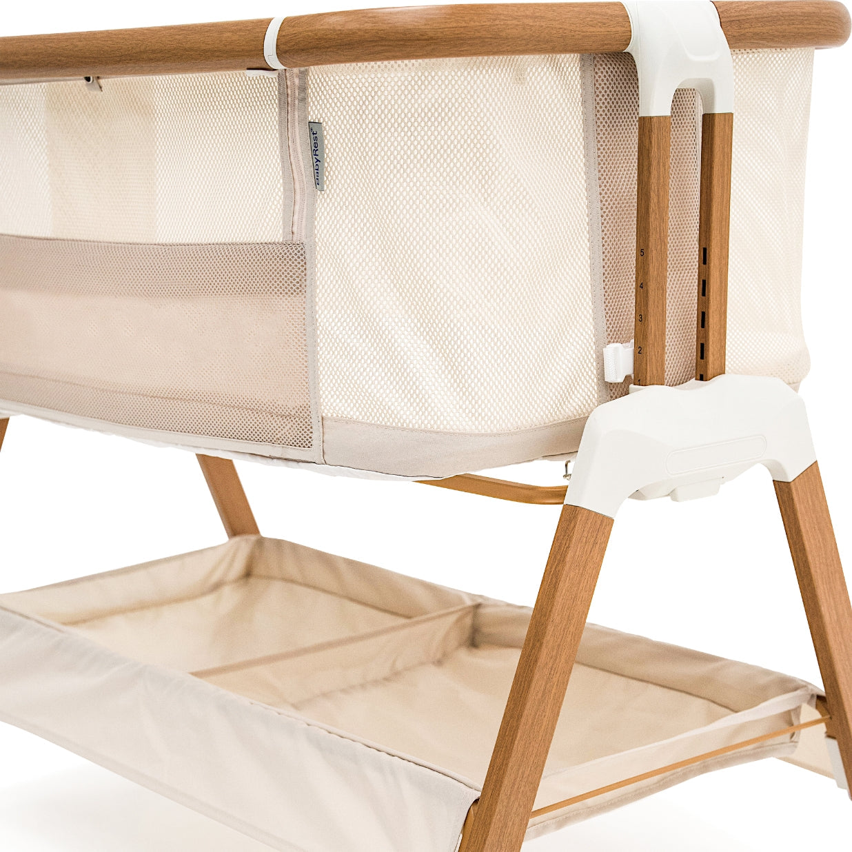 BabyRest Alfie² Bedside Bassinet - Beige/Walnut + FREE 2pc Sheet Set
