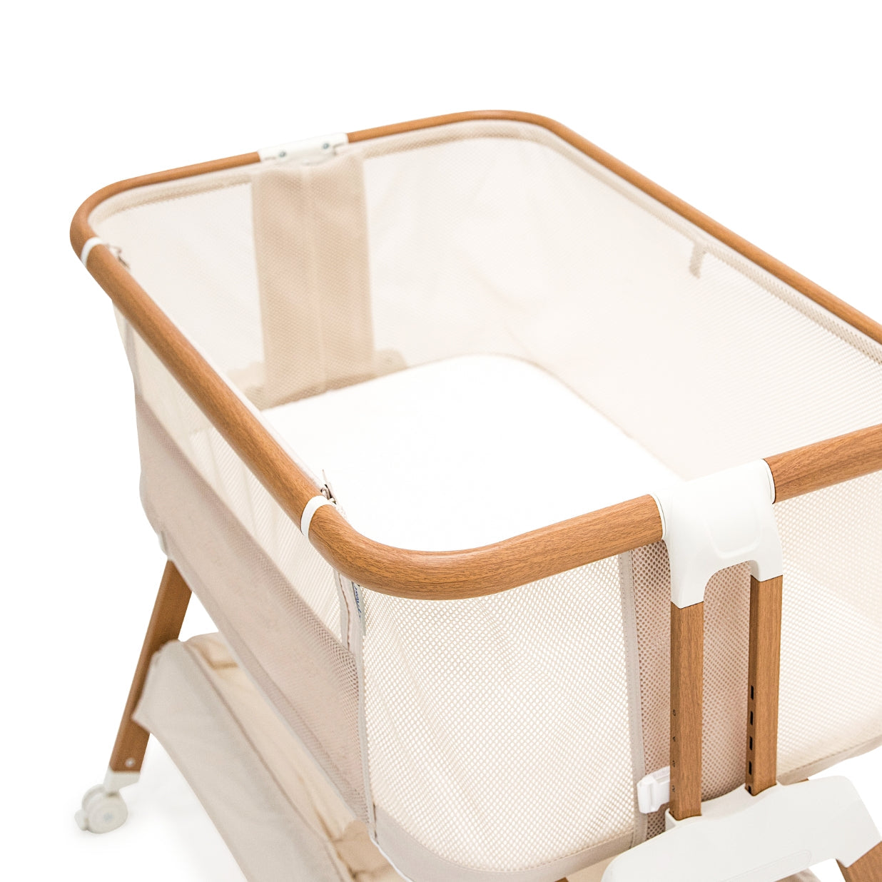 BabyRest Alfie² Bedside Bassinet - Beige/Walnut + FREE 2pc Sheet Set