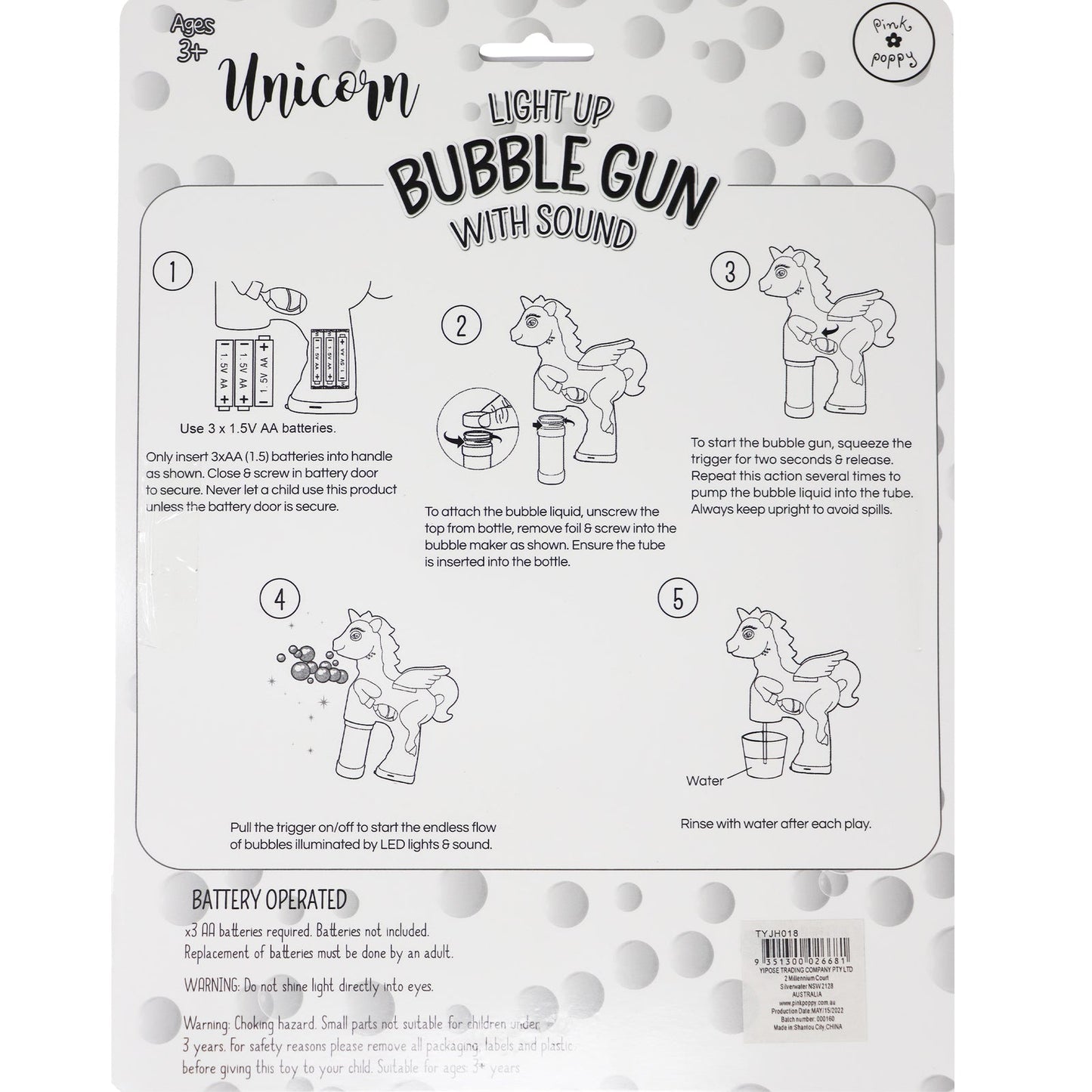 Pink Poppy Unicorn Bubble Gun