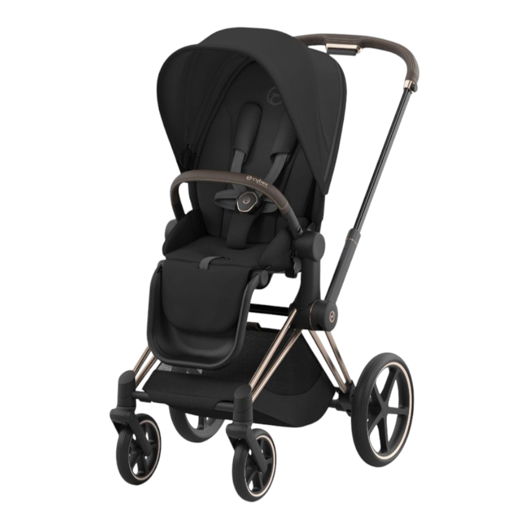 Cybex Priam Pram with Rose Gold Chassis & Sepia Black Seat V26 + Cybex Priam Lux Carrycot Sepia Black