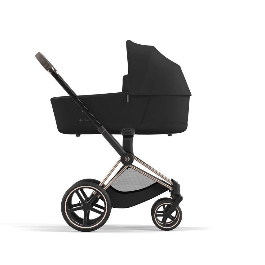 Cybex Priam Pram with Rose Gold Chassis & Sepia Black Seat V26 + Cybex Priam Lux Carrycot Sepia Black